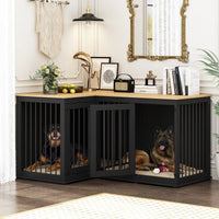 Grand meuble cage d'angle pour chien pour 2 chiens, cage pour chien en forme de L - 58.7X41.1