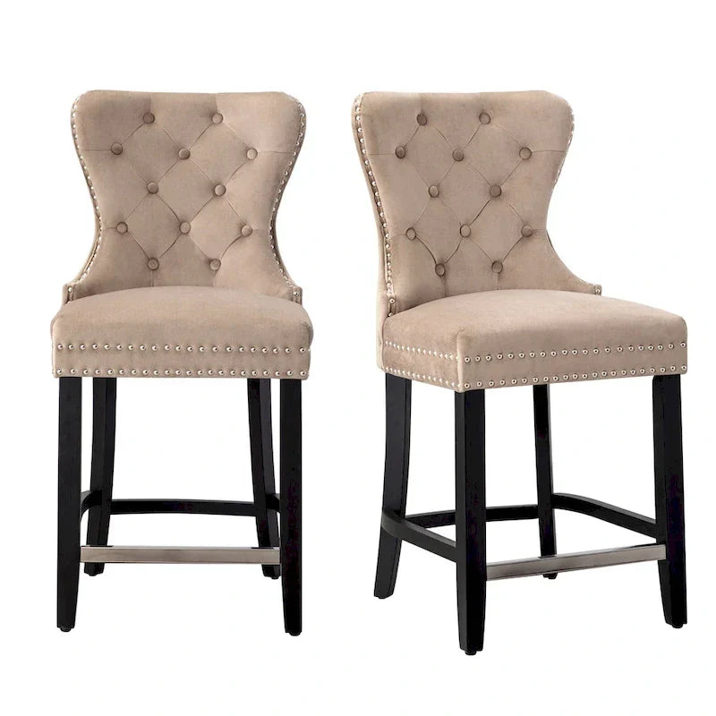 Carter 24 Tabouret de comptoir capitonné à dossier en aile et clous décoratifs (lot de 2)
