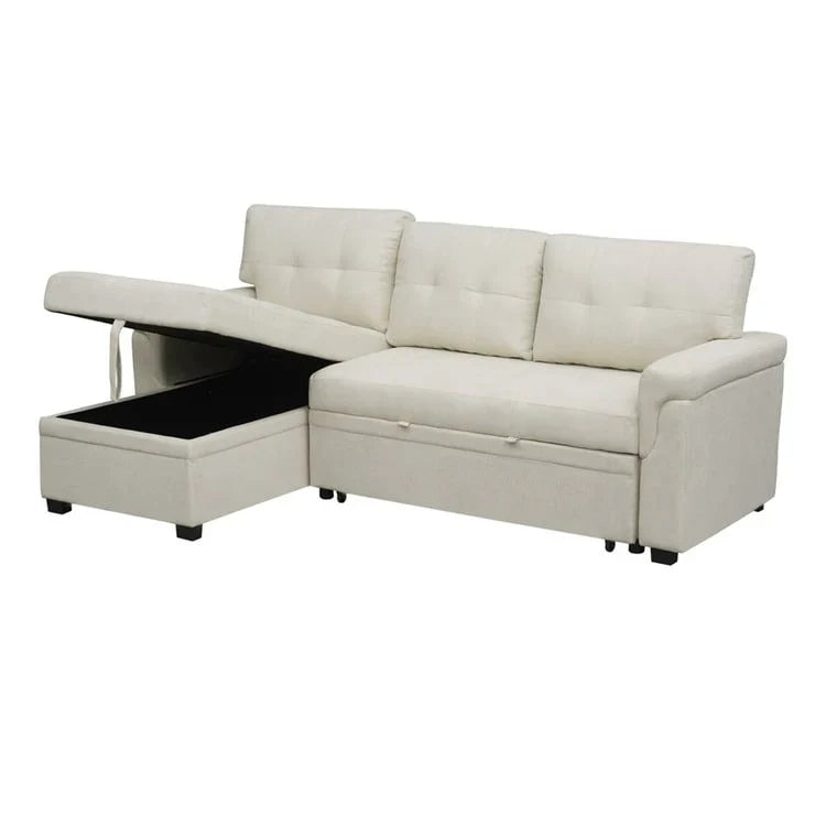 Canapé sectionnel convertible réversible avec lit escamotable, méridienne de rangement dissimulée et pieds durables