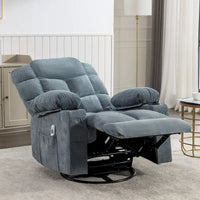 Fauteuil inclinable surdimensionné gris avec chauffage et massage, inclinaison 150, bascule 30, charge USB et 2 porte-gobelets