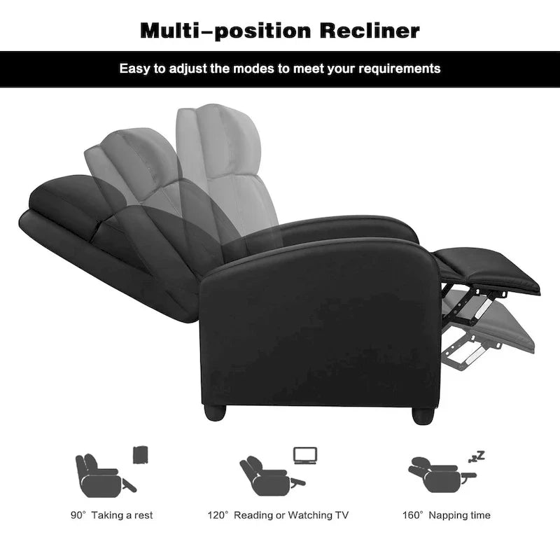 Fauteuil inclinable en simili cuir PU, marron / noir / gris / kaki / rouge / beige, simple