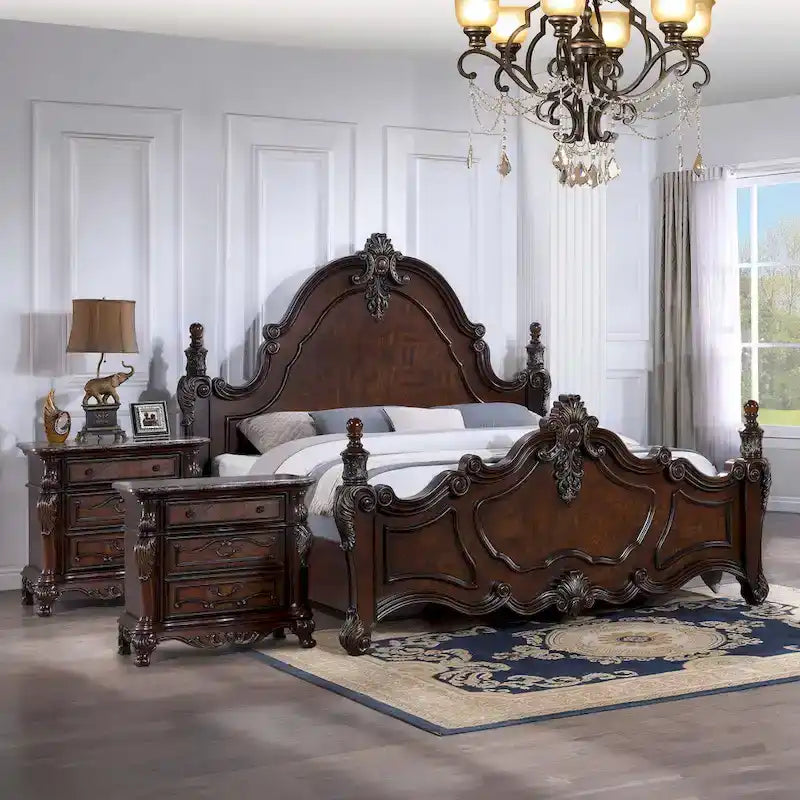 Furniture of America Eugene Ensemble de chambre traditionnel 3 pièces en bois cerisier foncé à panneaux
