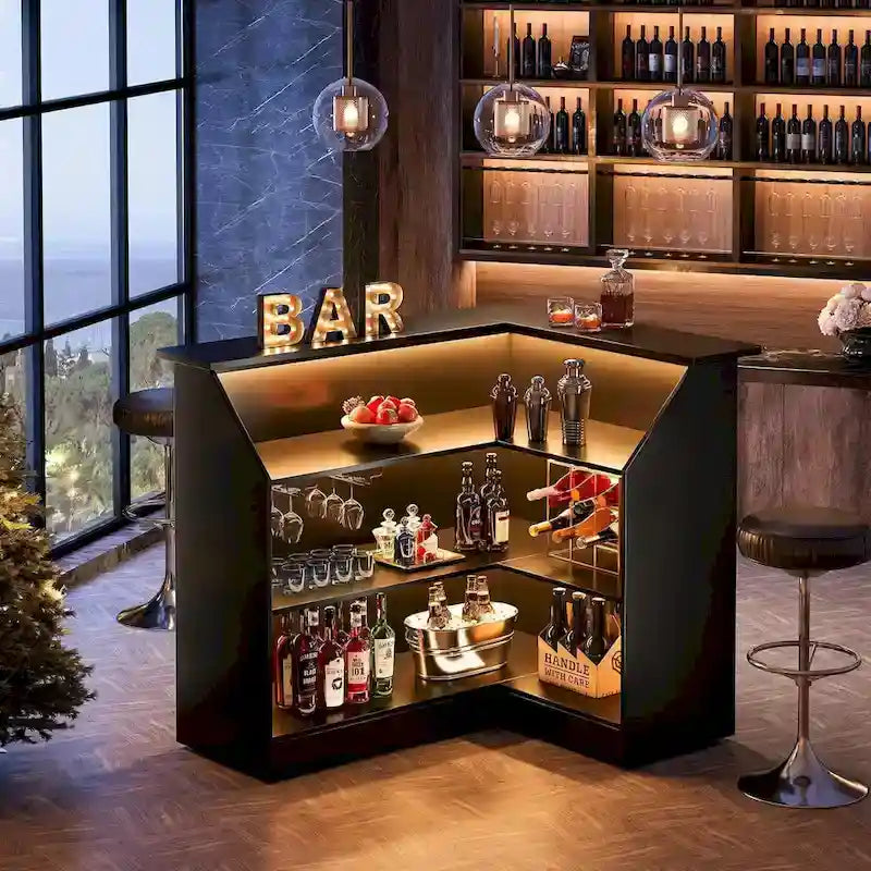 Cabinet bar en L avec porte-verres à pied pour pub à domicile