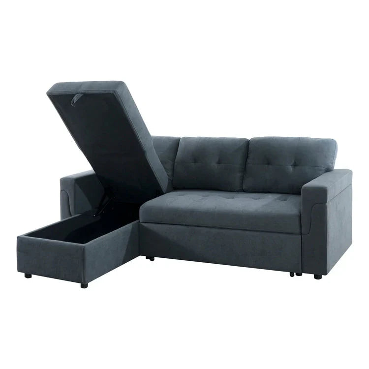 Canapé sectionnel convertible réversible avec lit escamotable, méridienne de rangement dissimulée et pieds durables
