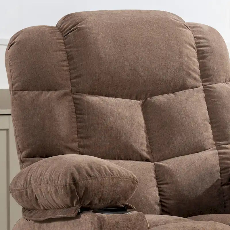 Fauteuil inclinable surdimensionné gris avec chauffage et massage, inclinaison 150, bascule 30, charge USB et 2 porte-gobelets