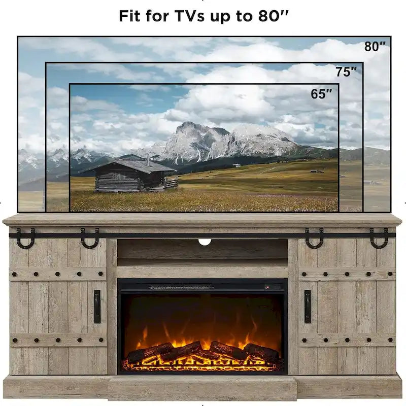 Meuble TV cheminée style ferme, meuble multimédia, console média