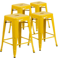 Lot de 4 tabourets hauteur comptoir d'intérieur-extérieur en métal sans dossier 24 H, avec assise carrée
