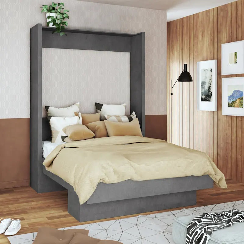 Oakland Living Easy Lift Lit escamotable contemporain Queen brésilien avec étagère