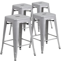 Lot de 4 tabourets hauteur comptoir d'intérieur-extérieur en métal sans dossier 24 H, avec assise carrée
