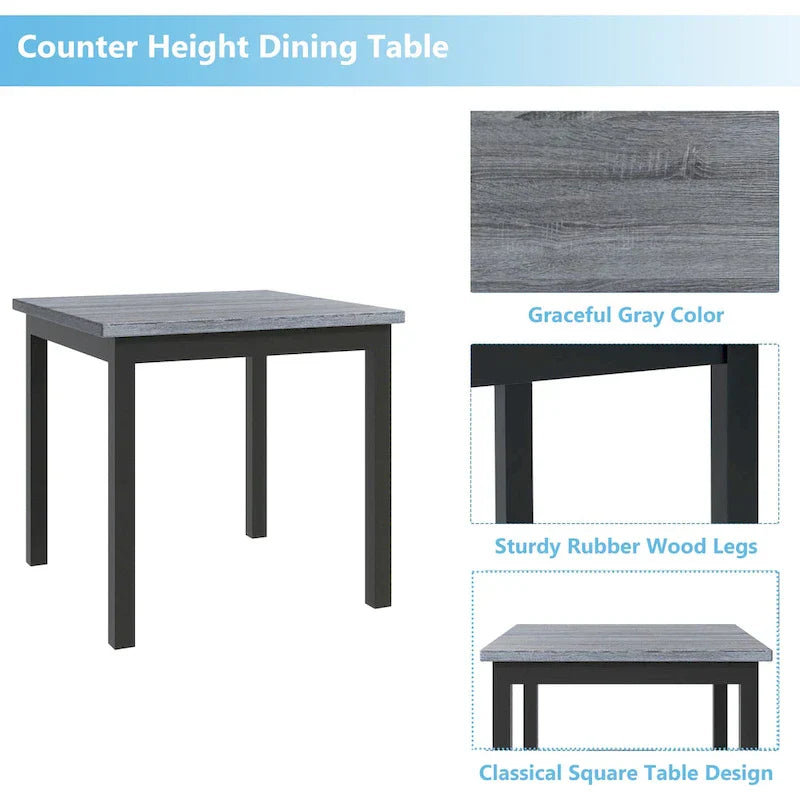 Ensemble de salle à manger hauteur comptoir 5 pièces, ensemble table à manger en bois avec table rectangulaire et 4 chaises rembourrées à dossier haut