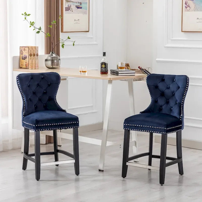 Carter 24 Tabouret de comptoir capitonné à dossier en aile et clous décoratifs (lot de 2)