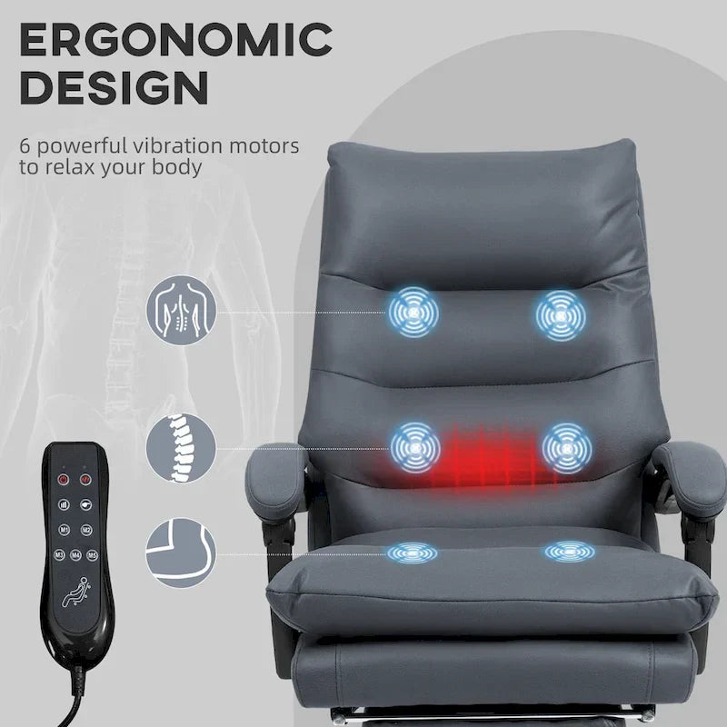 Vinsetto Chaise de bureau de massage inclinable chauffante à vibration en microfibre