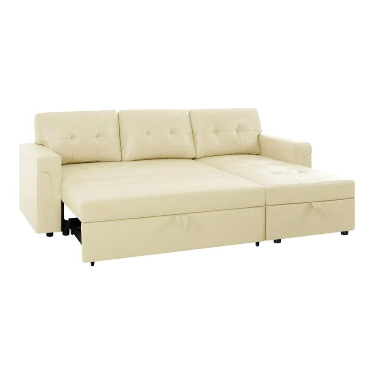 Canapé sectionnel convertible réversible avec lit escamotable, méridienne de rangement dissimulée et pieds durables