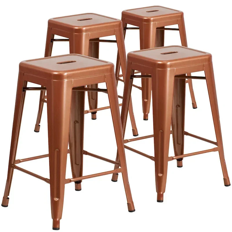 Lot de 4 tabourets hauteur comptoir d'intérieur-extérieur en métal sans dossier 24 H, avec assise carrée
