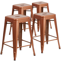 Lot de 4 tabourets hauteur comptoir d'intérieur-extérieur en métal sans dossier 24 H, avec assise carrée