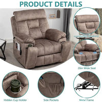 Grand fauteuil inclinable de massage électrique avec fonction de levage, chauffage et porte-gobelet dissimulé