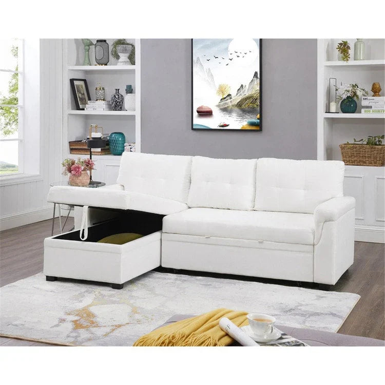 Canapé sectionnel convertible réversible avec lit escamotable, méridienne de rangement dissimulée et pieds durables