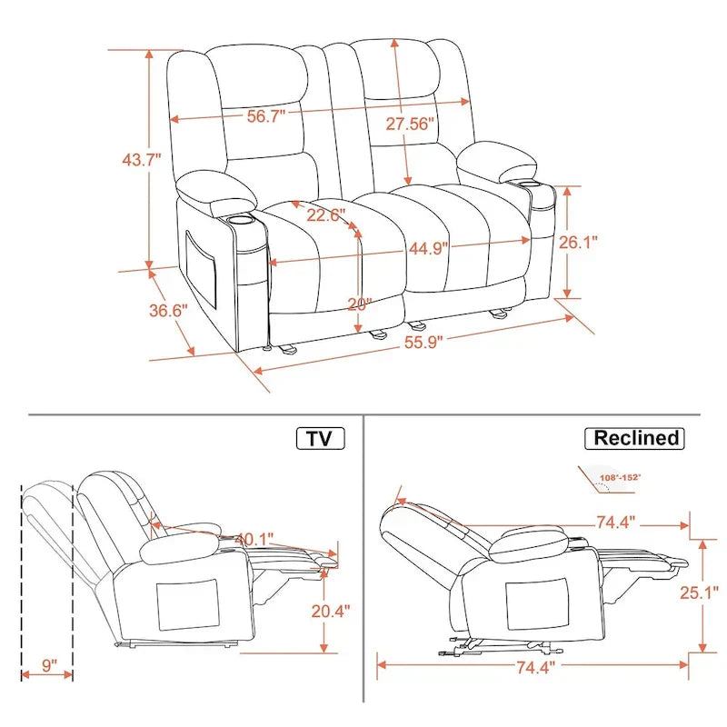 Causeuse Inclinable Électrique MCombo avec Chaleur et Massage, Tissu PR648