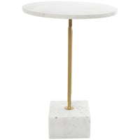 Table d'appoint géométrique en marbre avec support rectangulaire en métal doré - Blanc - Roche River Decor