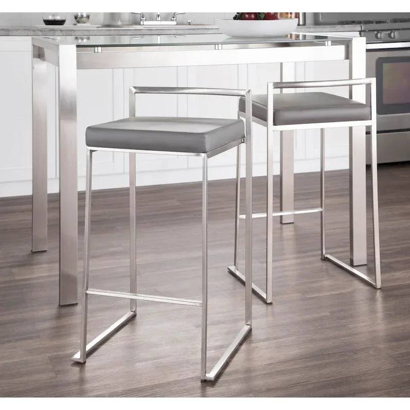 Silver Orchid Forrest Tabouret de comptoir empilable entièrement soudé en acier inoxydable (lot de 2)