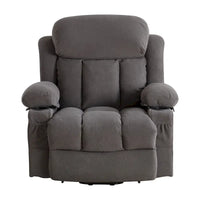 Fauteuil releveur électrique gris avec massage chauffant, charge USB, télécommande et poches latérales pratiques pour seniors