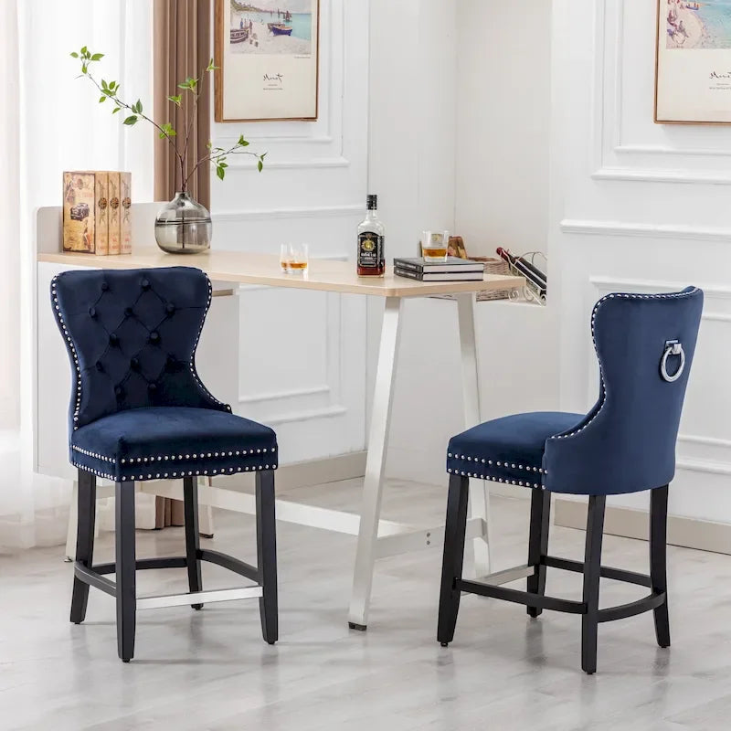 Carter 24 Tabouret de comptoir capitonné à dossier en aile et clous décoratifs (lot de 2)