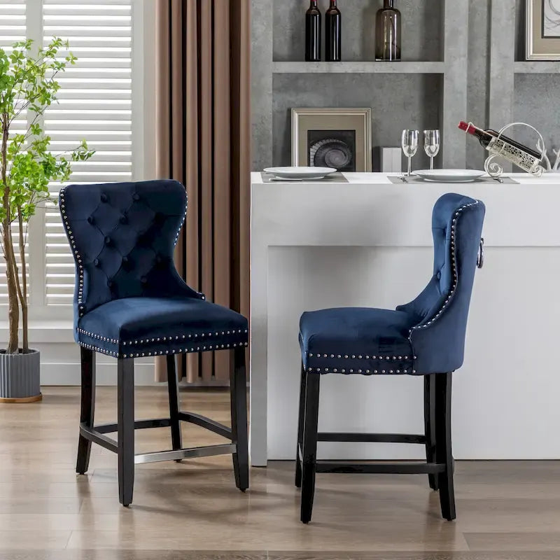 Carter 24 Tabouret de comptoir capitonné à dossier en aile et clous décoratifs (lot de 2)