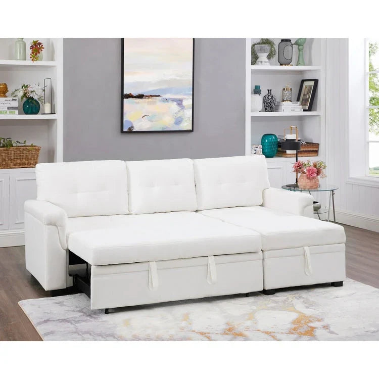 Canapé sectionnel réversible avec lit escamotable, méridienne de rangement dissimulée, pieds durables,
