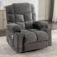 Fauteuil inclinable surdimensionné gris avec chauffage et massage, inclinaison 150, bascule 30, charge USB et 2 porte-gobelets