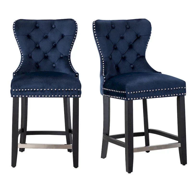 Carter 24 Tabouret de comptoir capitonné à dossier en aile et clous décoratifs (lot de 2)