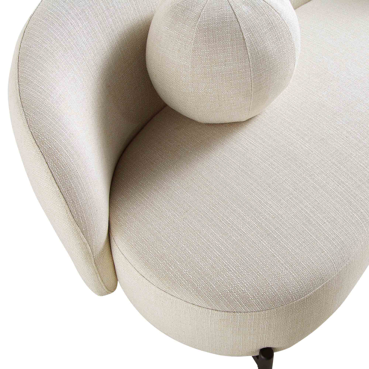Canapé incurvé 3 places avec coussins boule, mélange de lin beige