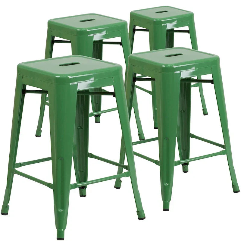 Lot de 4 tabourets hauteur comptoir d'intérieur-extérieur en métal sans dossier 24 H, avec assise carrée
