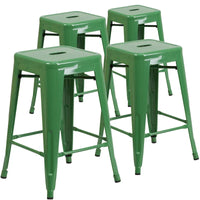 Lot de 4 tabourets hauteur comptoir d'intérieur-extérieur en métal sans dossier 24 H, avec assise carrée