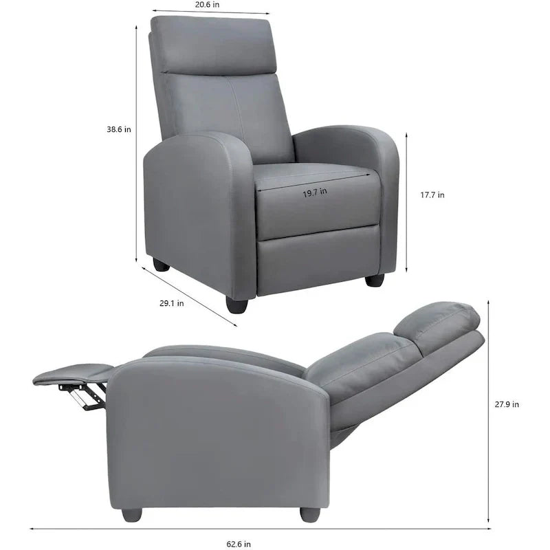 Fauteuil inclinable en simili cuir PU, marron / noir / gris / kaki / rouge / beige, simple