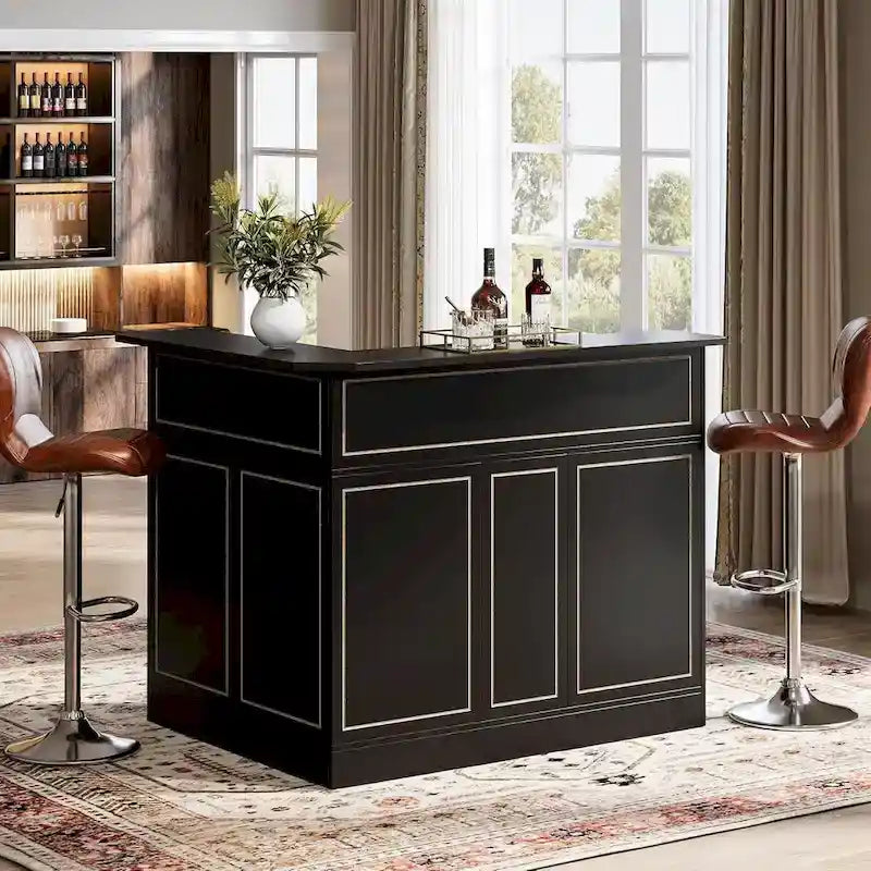 Cabinet bar en L avec porte-verres à pied pour pub à domicile