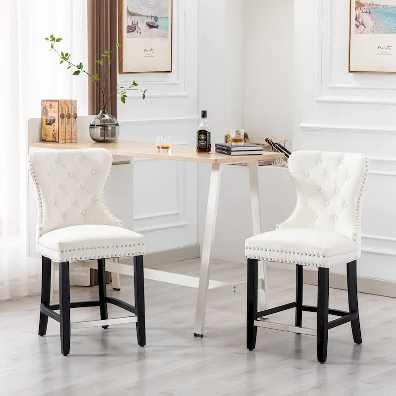 Carter 24 Tabouret de comptoir capitonné à dossier en aile et clous décoratifs (lot de 2)