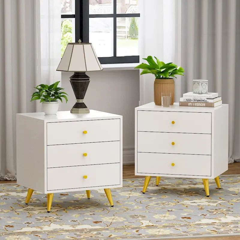 Tables de chevet blanches, table d'appoint avec pieds en métal doré, 1 piece