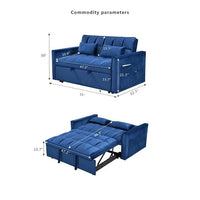 Causeuse de futon moderne en velours avec dossier inclinable et poches, 2 places – Gris foncé / Gris clair / Bleu / Noir