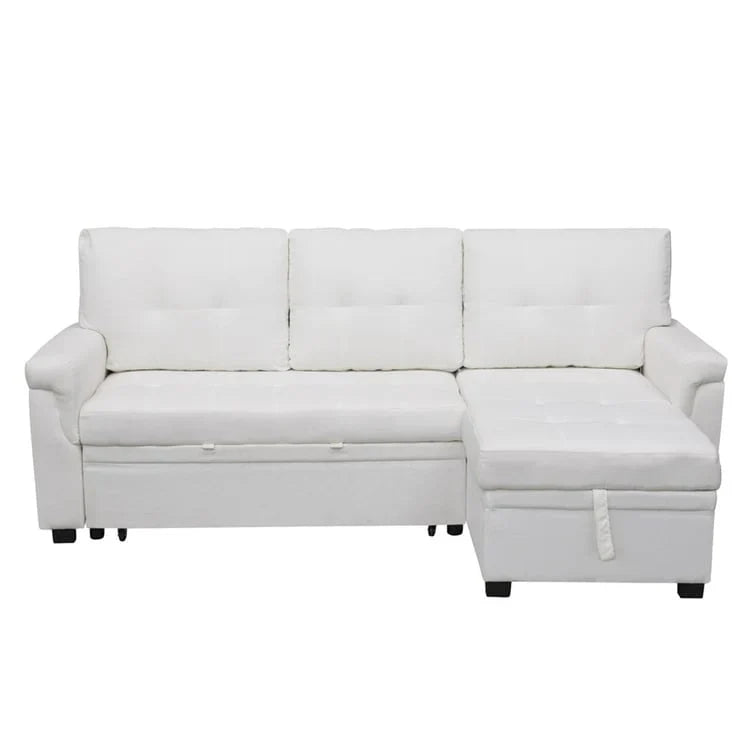 Canapé sectionnel convertible réversible avec lit escamotable, méridienne de rangement dissimulée et pieds durables