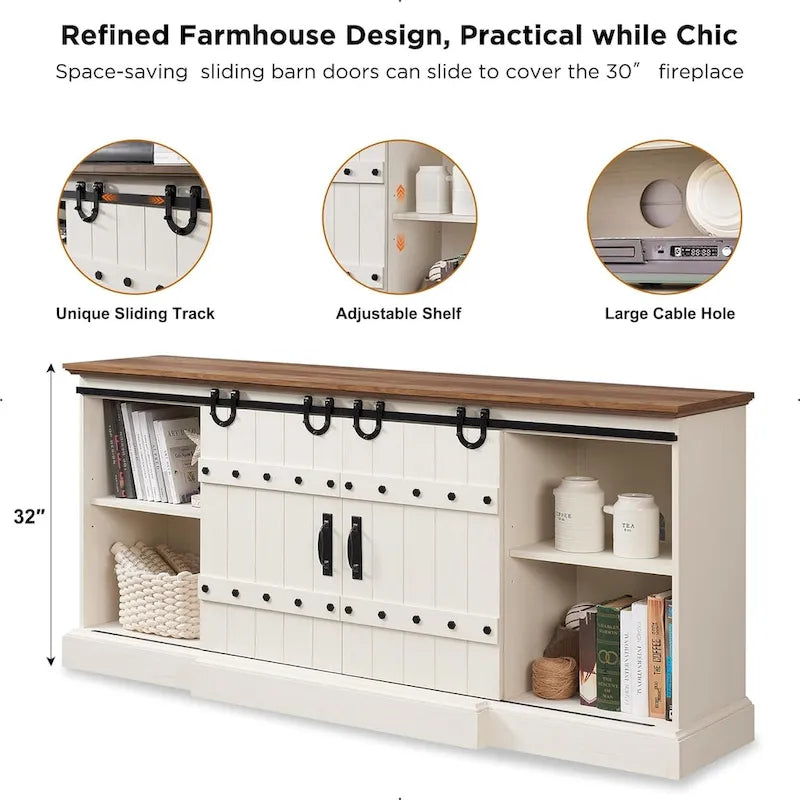 Meuble TV cheminée style ferme, meuble multimédia, console média