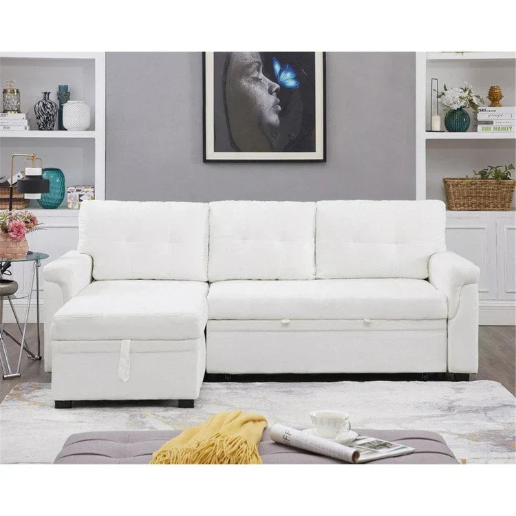 Canapé sectionnel convertible réversible avec lit escamotable, méridienne de rangement dissimulée et pieds durables