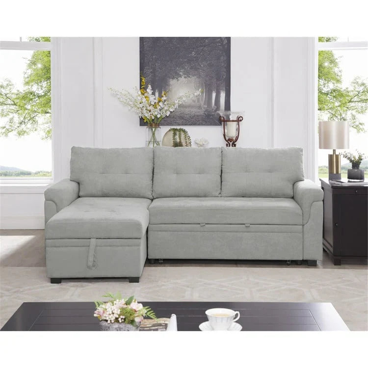 Canapé sectionnel convertible réversible avec lit escamotable, méridienne de rangement dissimulée et pieds durables
