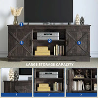 Meuble TV de ferme pour téléviseur de 65 pouces, meuble console média, portes de grange rustiques