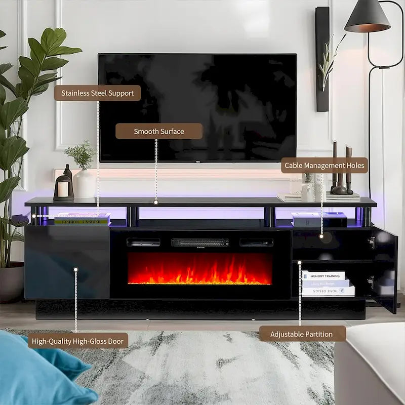 Meuble TV cheminée 70 avec cheminée électrique 36