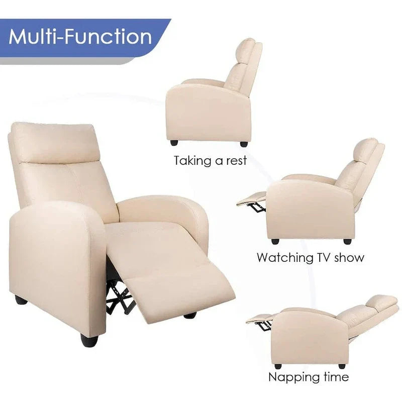 Fauteuil inclinable en simili cuir PU, marron / noir / gris / kaki / rouge / beige, simple