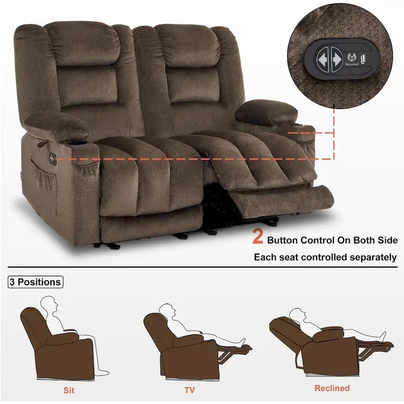 Causeuse Inclinable Électrique MCombo avec Chaleur et Massage, Tissu PR648