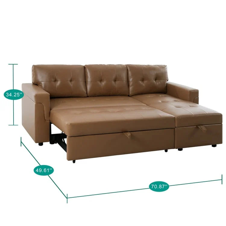 Canapé sectionnel réversible avec lit escamotable, méridienne de rangement dissimulée, pieds durables,