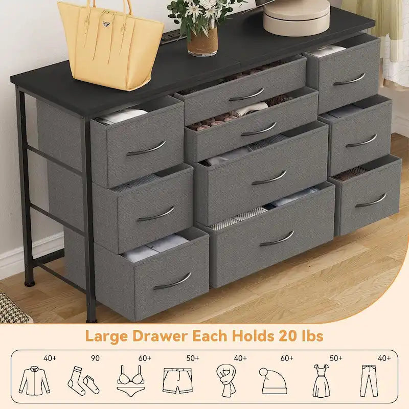 Commode de chambre avec 10 grands tiroirs pour meuble TV long 55 - 55 pouces