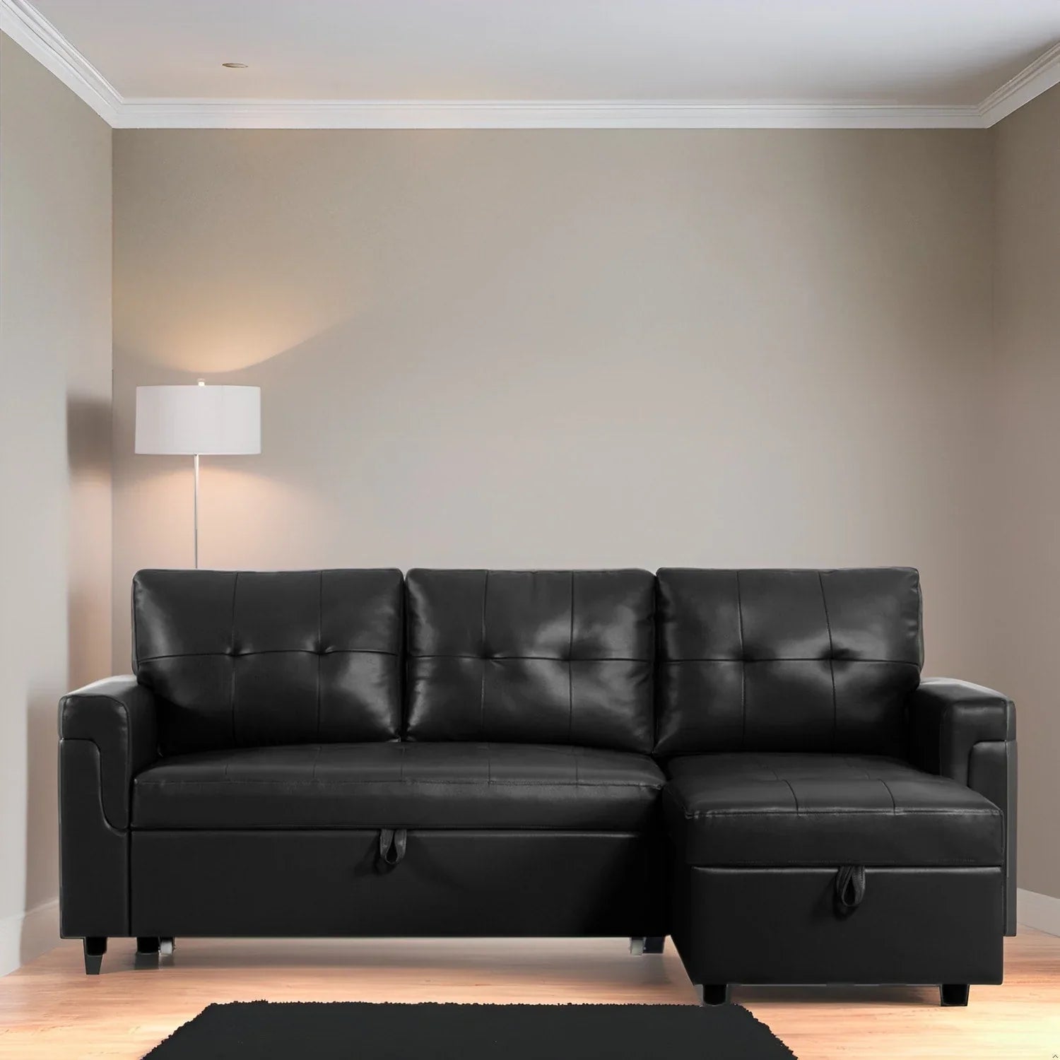 Canapé sectionnel réversible avec lit escamotable, méridienne de rangement dissimulée, pieds durables,