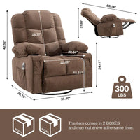 Fauteuil inclinable surdimensionné gris avec chauffage et massage, inclinaison 150, bascule 30, charge USB et 2 porte-gobelets